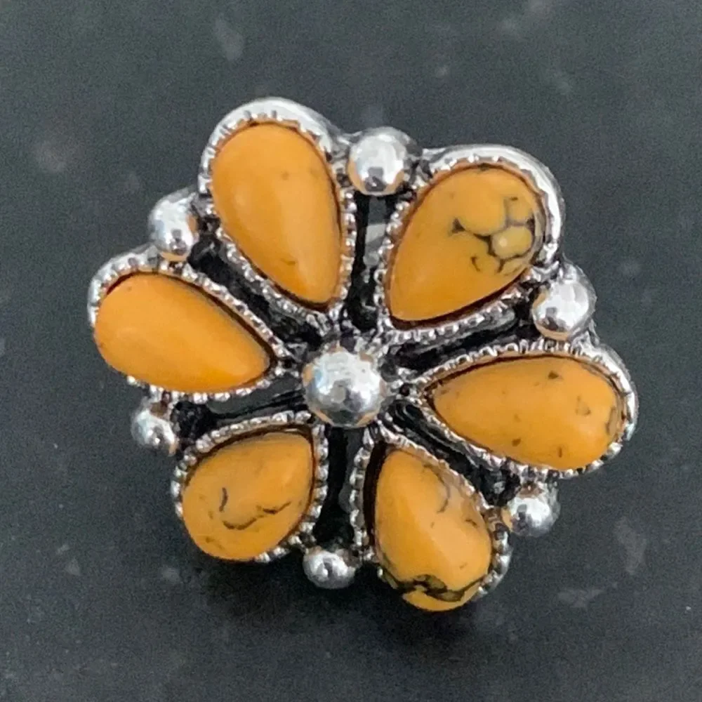 Western Indian Style Yellow Orange Squash Blossom Cluster Mens Cluster Earrings